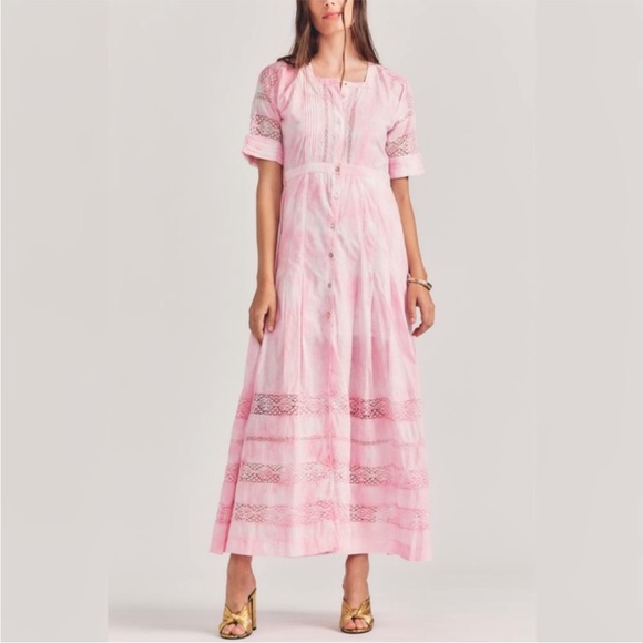 LoveShackFancy Dresses & Skirts - LoveShackFancy NEW Edie Tie Dye Lace Inset Midi Dress Pink